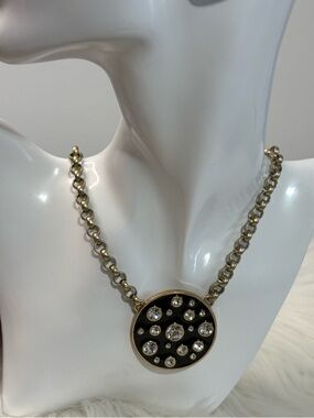 Gold-Tone Necklace with Black Crystal-Studded Pendant